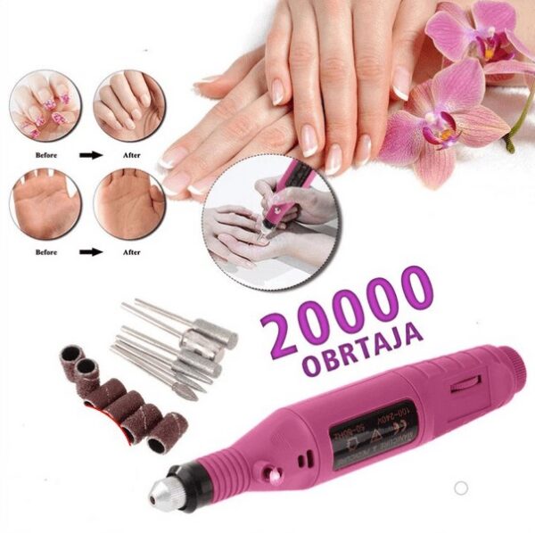 elektricna-turpija-za-manikir-pedikir-okshop-1.jpg Slika električne turpije za manikir i pedikir sa dodacima i postoljem za profesionalnu negu noktiju.