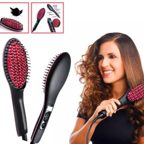 Slika prikazuje Glam Brush četku za ispravljanje kose, koja koristi 3D keramičke zubce za efikasno oblikovanje.