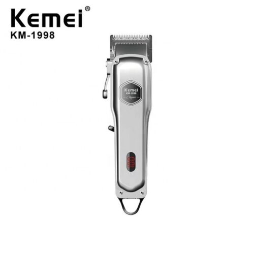KEMEI KM-1998 mašinica za šišanje, srebrna, sa dodacima za profesionalnu negu kose.