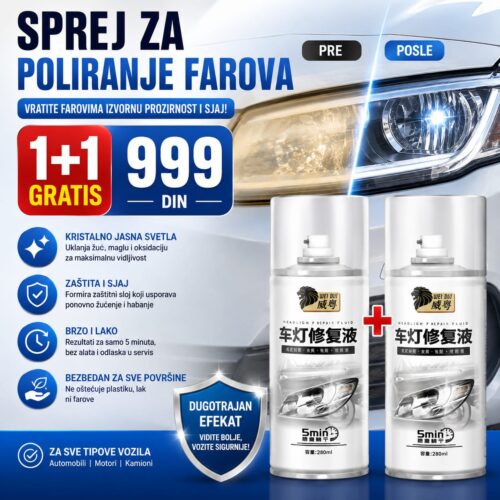 Sprej za poliranje farova 1+1 gratis